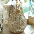 custom round Vintage Rattan wrapped Glass flower Vases